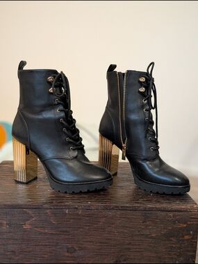 Michael Kors Black Lace-Up Combat Boots with Side Zipper